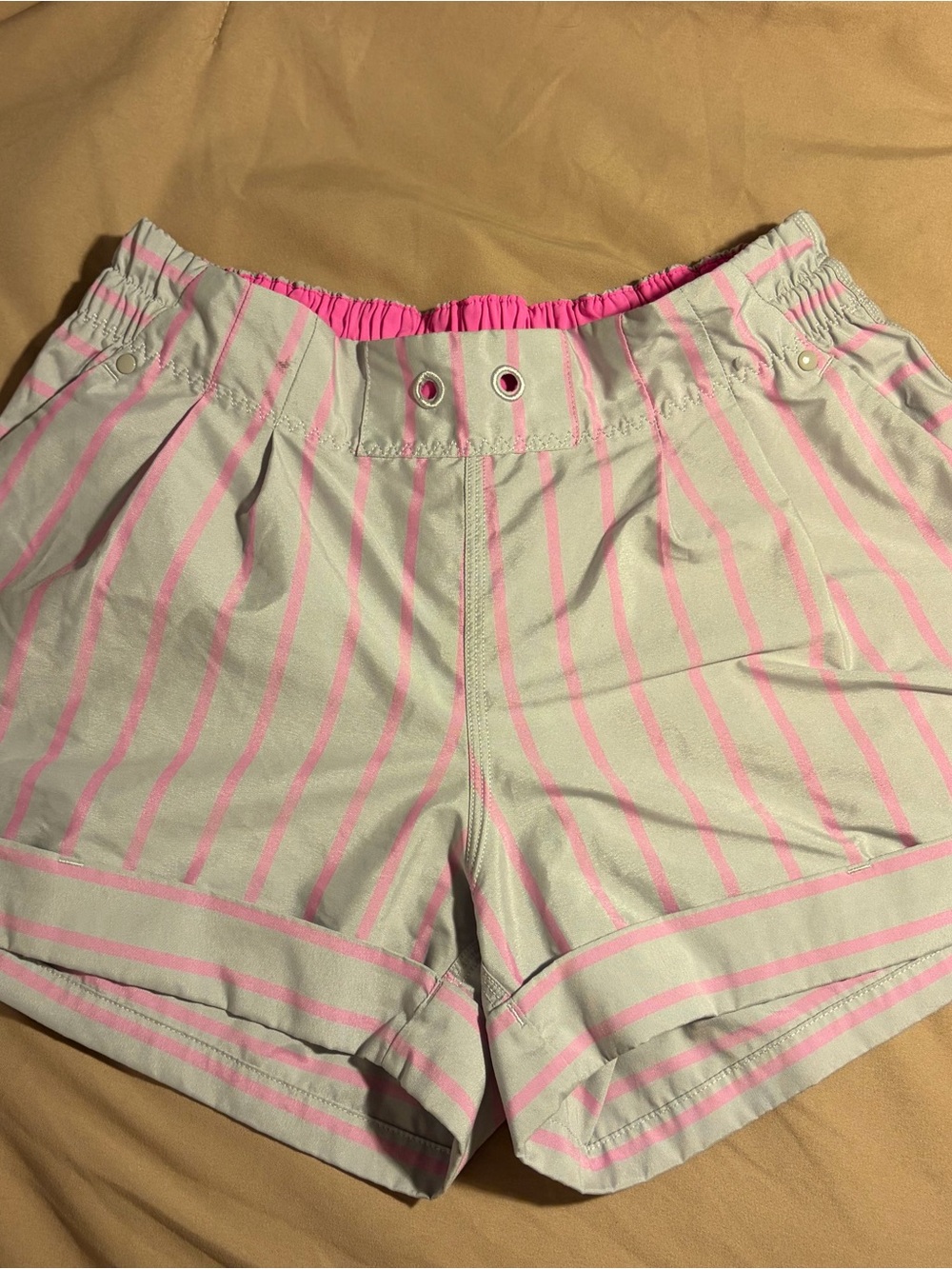 lululemon athletica Pink and Gray Striped Athletic Shorts